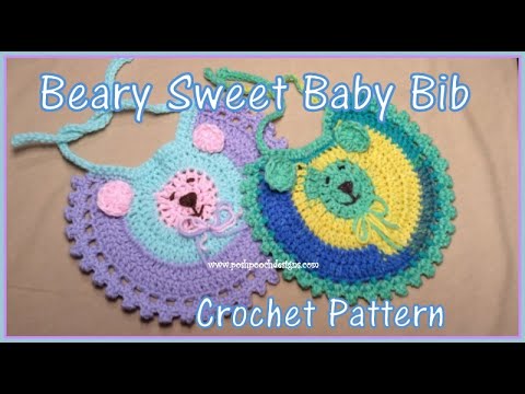 Beary Sweet Baby Bib Crochet Pattern #babycrochet #crochet #crochetvid