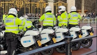 Met Police Escort for an American Diplomat Leaving Buckingham Palace London 