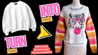 How to add crochet sleeves to your favorite sweatshirt ~ Granny Stitch Version!