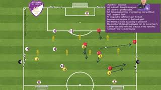 Objective 1 exercise:ball outs with disruptive players. 3x5 players + goalkeepers.