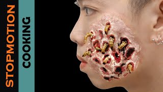 STOP MOTION COOKING - UNUSUAL COOK WORM FACE | HORROR COOKING in real life