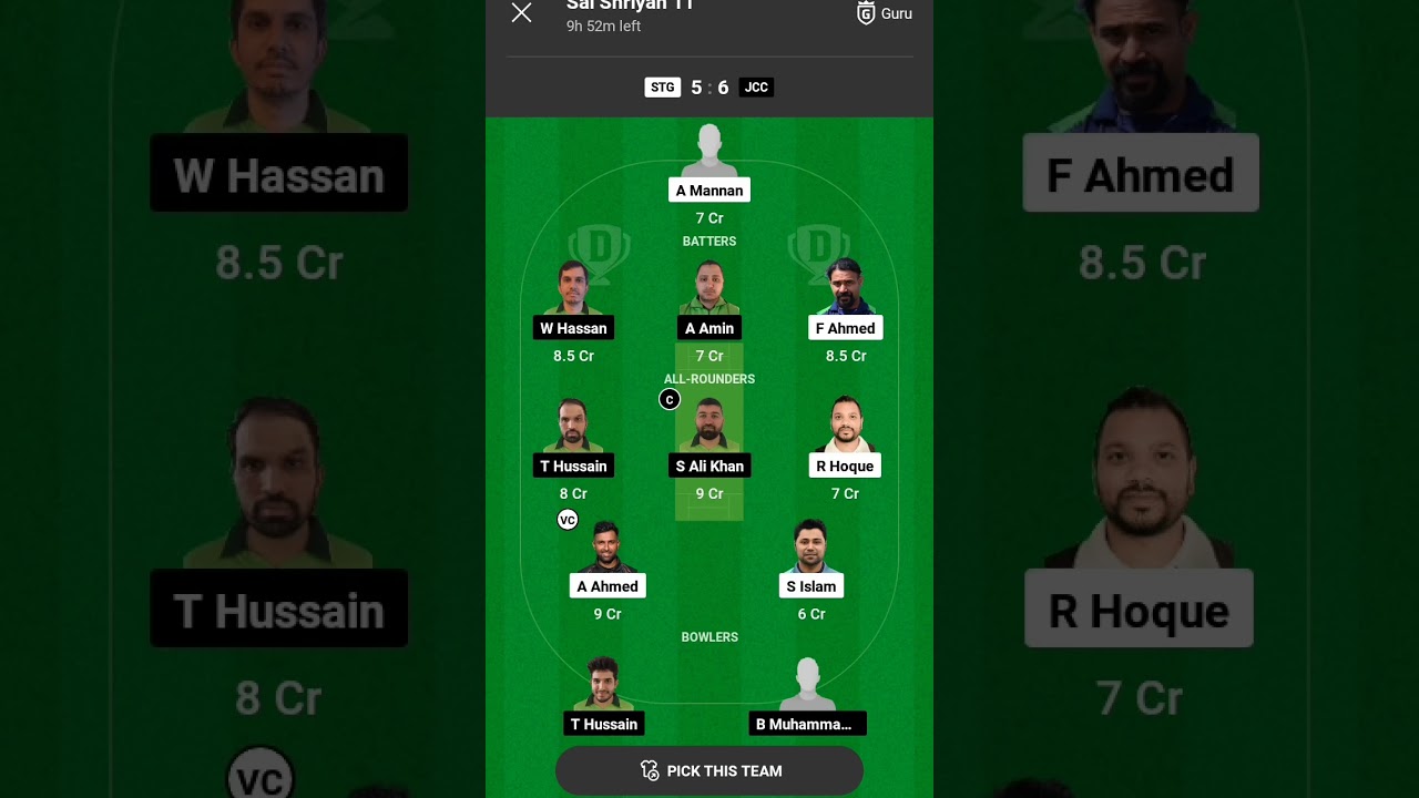 STG Vs JCC Dream Fantasy Team 