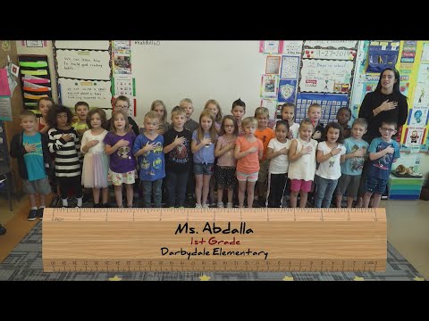 Ms. Abdalla’s 1st grade class at Darbydale Elementary School recites the Pledge of Allegiance.