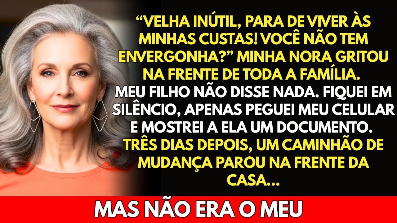 O grito parou o domingo inteiro. **"Velha, deixa de viver à minha custa. Faz as malas agora."** A minha nora apontava-me o dedo. O meu filho, que criei sozinha depois que o pai fugiu com a sócia,...