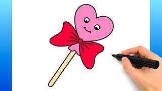 How To Draw A Heart Lollipop Cute (Easy Drawing Tutorial)