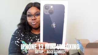 IPHONE 13 MINI UNBOXING, SETUP + ACESSORIES!