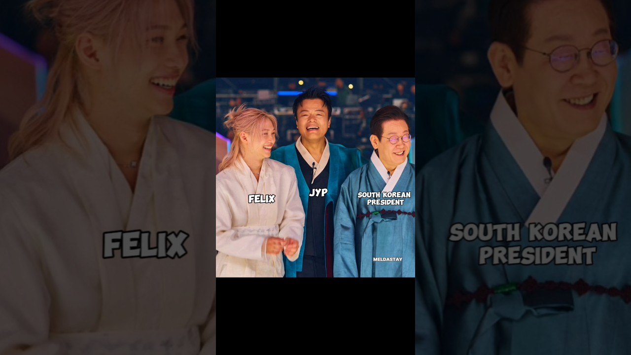 Felix took a picture near JYP and  president of South Korea 🐥🤍🥰 