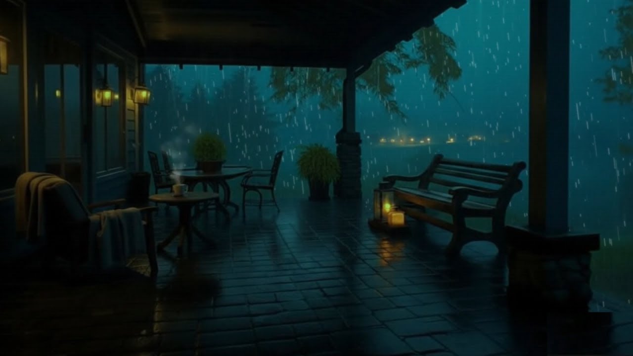 Rain & Thunder on a Cozy Porch at Night 🌧️⛈️ 4 Hours Deep Sleep & Relaxation
