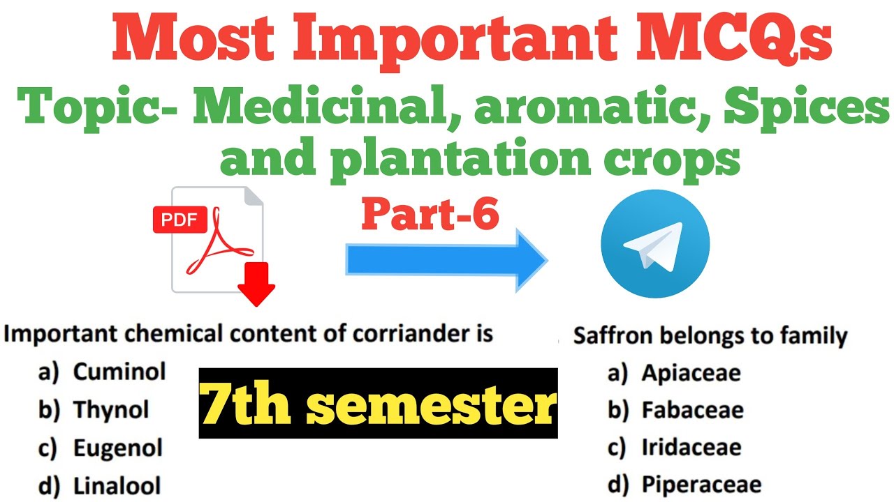 Medicinal , aromatic, spices and plantation crops MCQs part6 YouTube