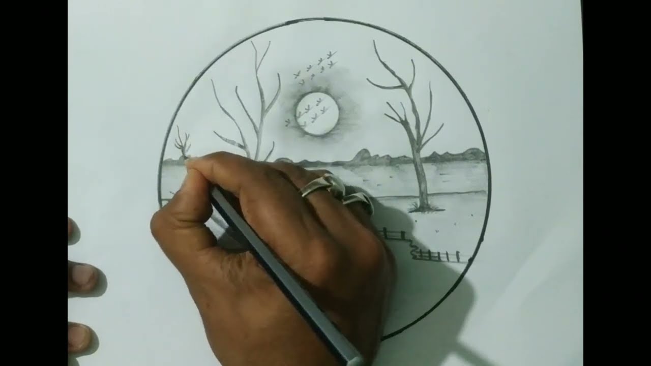 Moonlight night village scenery in circle❤️ | easy step by step | circle drawing | 