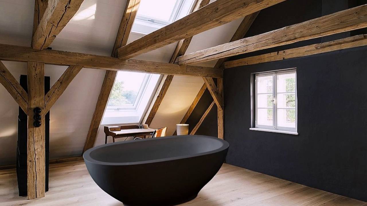 Aquatica Karolina Graphitschwarz freistehende Badewanne aus Stein