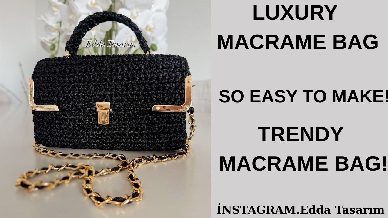 Trendy Crochet Macrame Bag Step by Step | Black Rope Tote Bag DIY | Easy Handmade Purse👜#pattern