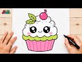 How to Draw a Cute ????Kawaii Cupcake ???? | Easy Drawing for Kids & Beginners