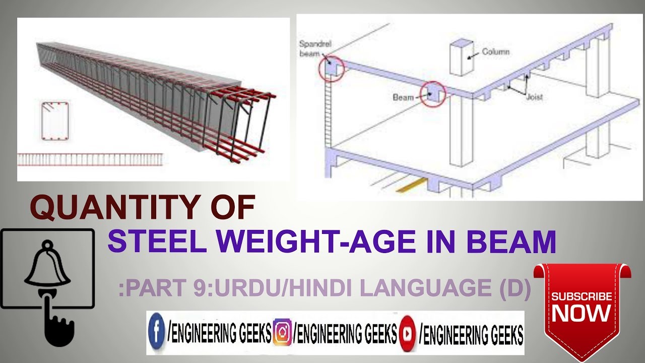 QUANTITY OF STEEL WEIGHTAGE IN BEAMPART 9URDU/HINDI LANGUAGE (D