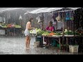 مخيف العواصف الرعدية الشديدة والأمطار الغزيرة في قرية التربة الحمراء الضوضاء المحيطة