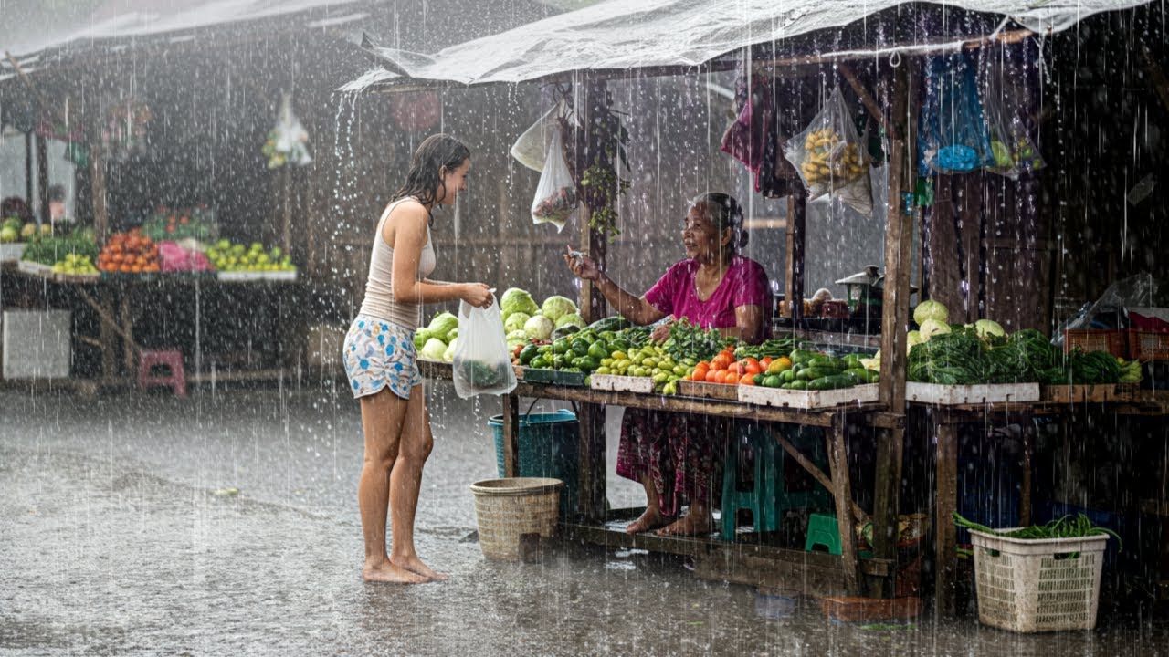 SCARY !! 🌧️⚡ Extreme Thunderstorms and Heavy Rain in Red Soil Village | Ambient Noise Rainstorm