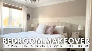 COSY DIY BEDROOM MAKE OVER | panelling & coving, shabby chic elegant home, warm neutral