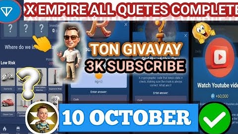 10-11 October All Quests Code X Empire | Rebus Of The Day | Riddle Of The Day | YouTube Video Code