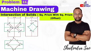 Intersection of Solids - Sq. Prism with Sq. Prism Offset Penetration Engineering / Machine Drawing