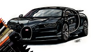 Realistic Car Drawing - Bugatti Chiron - Time Lapse - Drawing Ideas