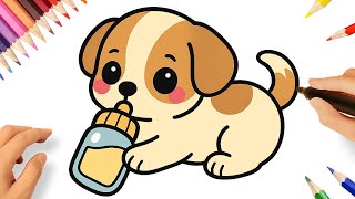 HOW TO DRAW A CUTE PUPPY BABY DOG EASY 🐶🍼