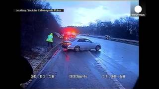 Motorway near miss: Out of control car nearly crushes police officer