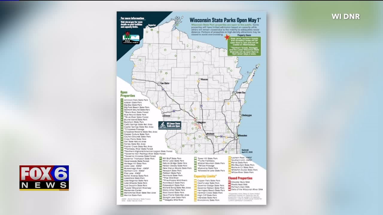 Wisconsin DNR to reopen many state parks, forests starting May 1 with