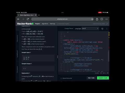 Compare the Triplets in java || HackerRank || warmup