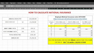 How to Calculate National Insurance Contribution in Excel 2019-2020 screenshot 5