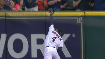 Springer makes catch then runs into the wall