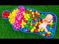 Satisfying Video l Candy Mixing in Glossy Milk Bottle Bathtub with Slime Balls Mesh & Skittles ASMR