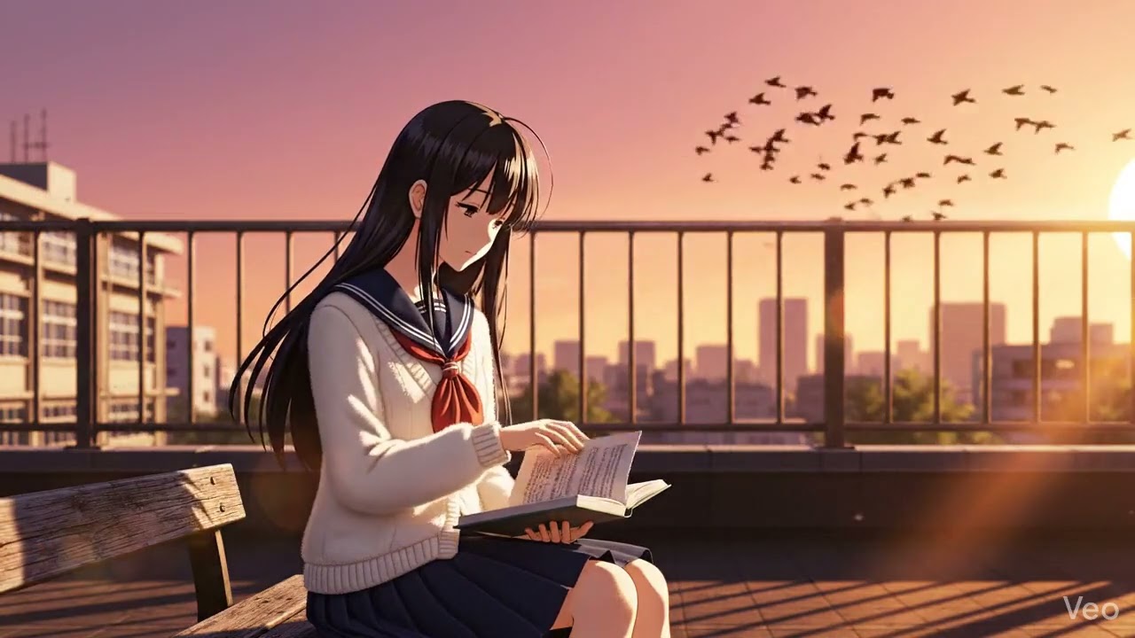 🌇 Rooftop Lofi Girl Japan 🎹 Golden Hour Study Piano | Relaxing Anime Beats