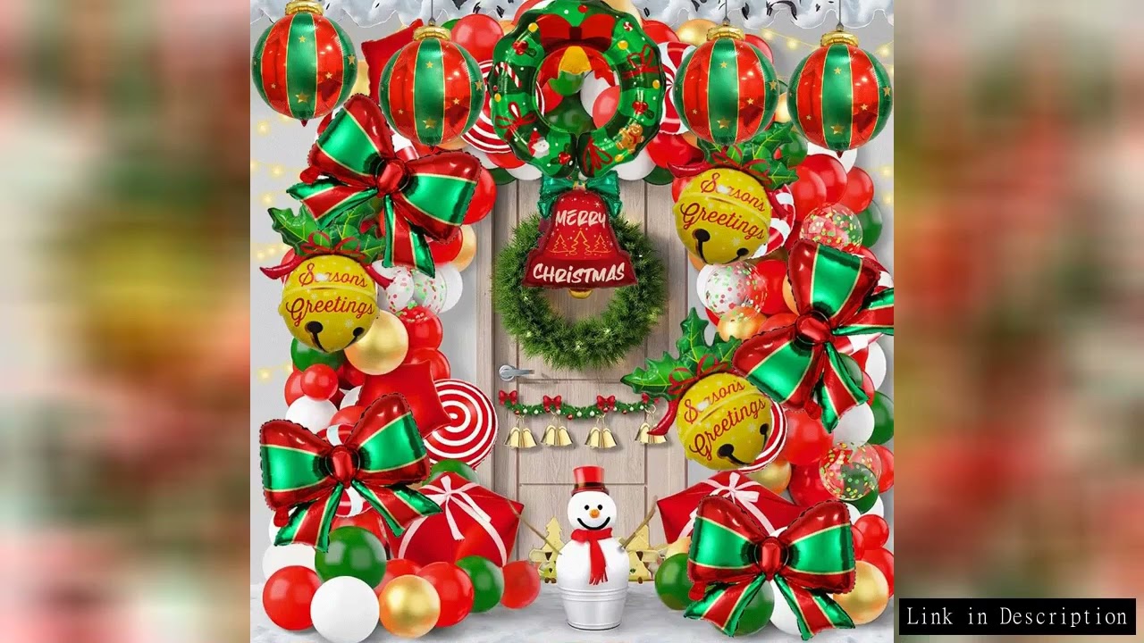 5Pcs Christmas Balloons Red Green Bow Bell Wreath Hanging Christmas Ball Foil Balloons Xmas Party Ho
