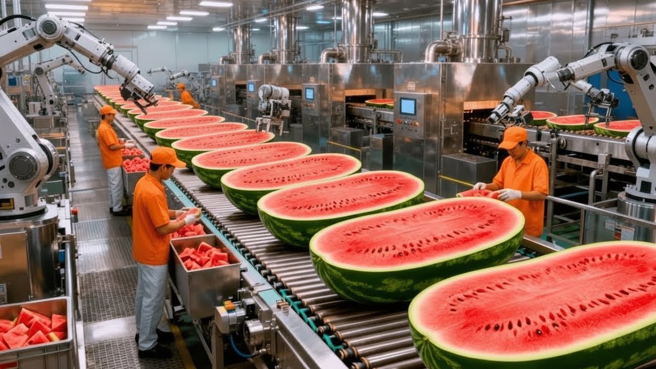 Inside a Modern Watermelon Factory From Fresh Watermelon to Refreshing Drinks (Full Process)
