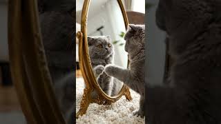 cat play with own mirror shadow🐈⬛🐈⬛🐱# mirror # beautiful cat # satisfaction #animallovers