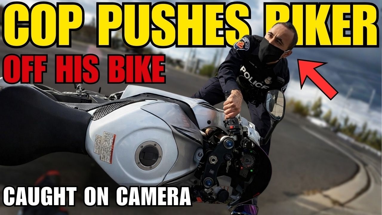 Police PUSHES Biker Off Motorcycle for No Reason