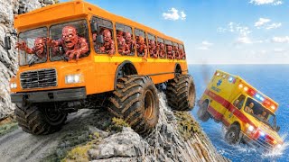 Zombie Monster Bus Attacks 😱 Ambulance Falls Into the Ocean! | BeamNG.drive #232 screenshot 1