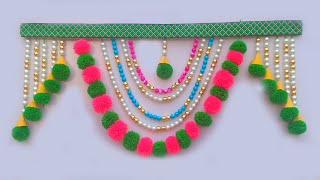 DIY-EASY DOOR HANGING FROM POM POM AND PEARLS/TORAN CRAFT MAKING FROM WOOLEN POMPOM/ROOM DECOR IDEAS