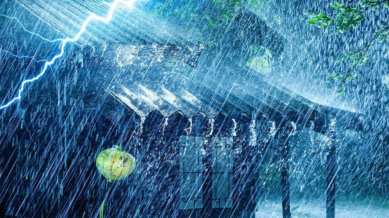 SLEEP EASY IN 3 MINUTES | Strong Heavy Rain on Rooftop at Night - RAIN ...