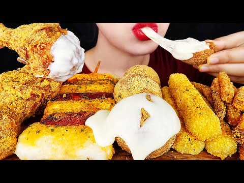 Cheese Balls ASMR  *Fried <strong>Chicken</strong>, Cheese Stick, Rice <strong>Cake</strong>* 뿌링클 전메뉴 먹방 NO TALKING EATING SOUNDS