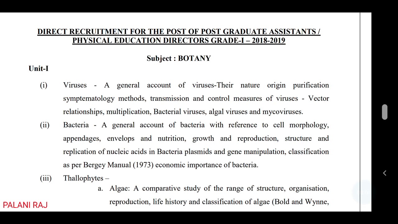 PG TRB BOTANY SYLLABUS 2018 2019 TAMILNADU TEACHER RECRUITMENT