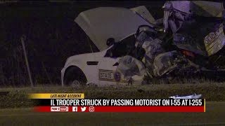 Illinois State trooper struck, while responding to crash on I-55