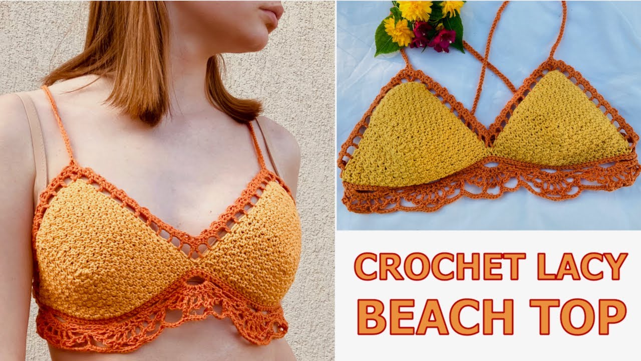 Crochet LACY BEACH TOP, EASY BIKINI TOP, quick easy crochet, free