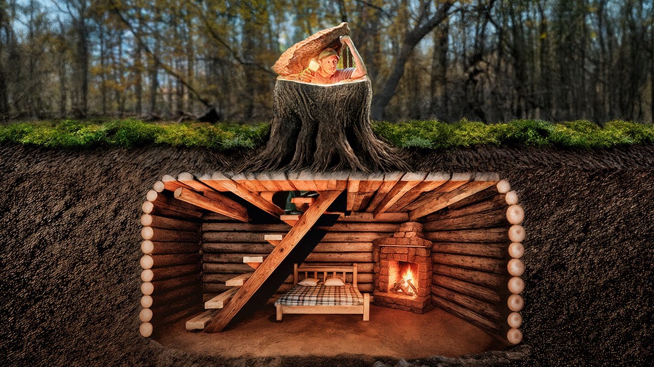Secret Dungeon in a Tree Stump. Building a Dugout for Survival in a Dense Forest 🌲🏡  Bushcraft