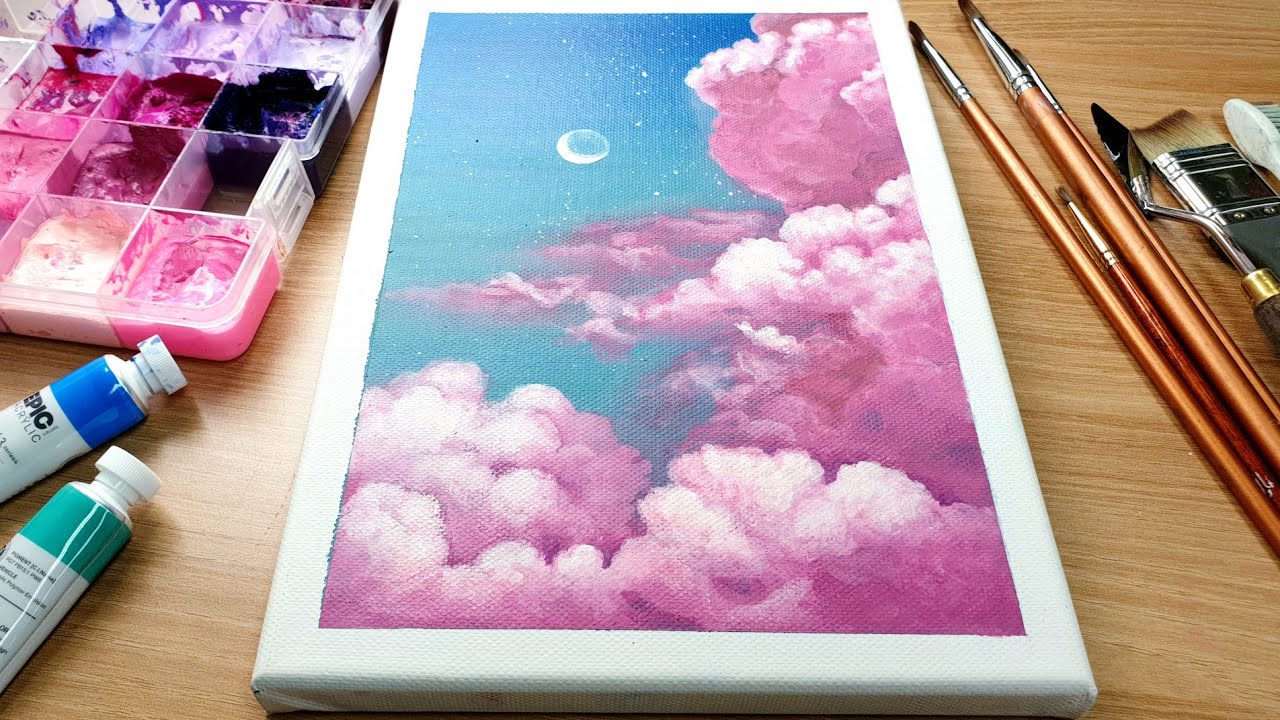 Acrylic painting/Pink cloud painting/How to pink cloud painting #58 