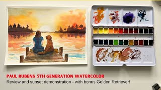 Paul Rubens 5th generation Artist Grade Watercolor swatch + Sunset demo