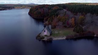 Drone view of New England fall foliage