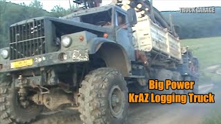 Big Power Machine Diesel Engine KrAZ Timber Truck Loading Wood