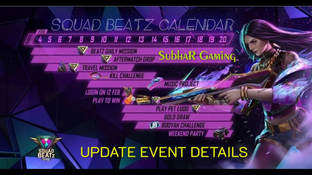 SQUAD BEATZ EVENT CALENDER CHANGE FREE FIRE | NEW UPDATE SQUAD BEATZ CALENDER FULL DETAILS FREE FIRE