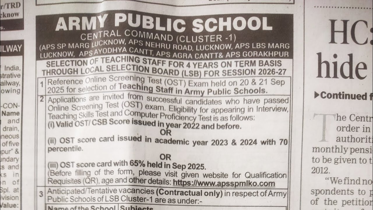 Army public school teacher vacancy. 